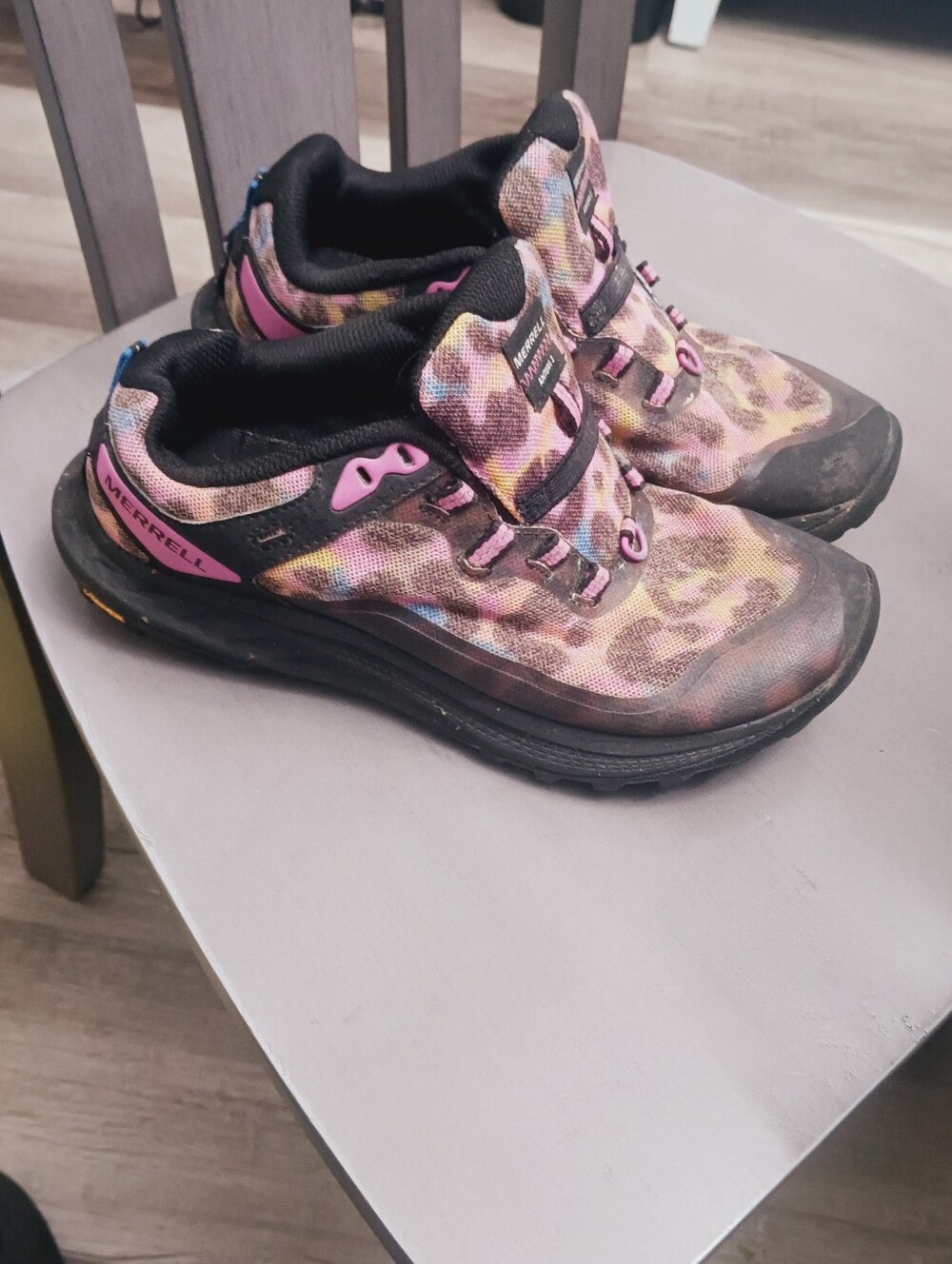 Merrell Women's Pink and Black Leopard-Print Trail Shoes